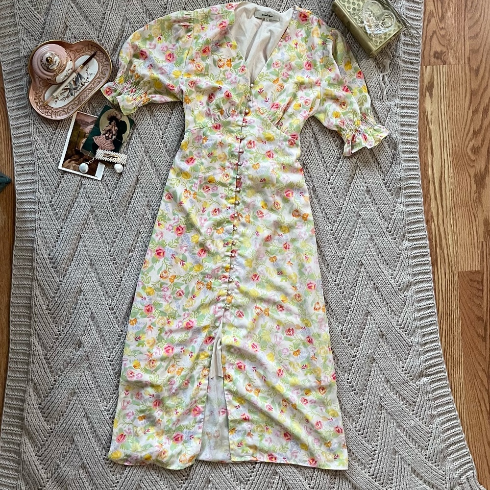 Simple Retro Yellow Floral Dress